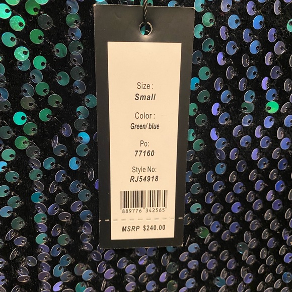 Romeo & Juliet Couture Green and Blue Sequin Dress - Picture 5 of 6